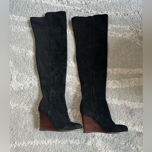Vince Camuto Black Over the Knee Wedge Boots
